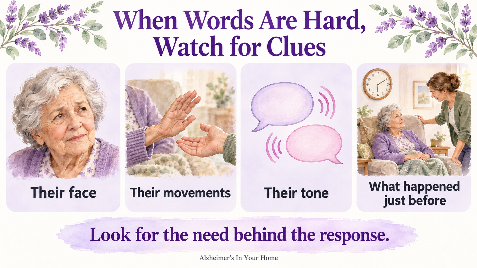 When words are hard, watch their face, movements, tone, and what happened just before. Look for the need behind the response.